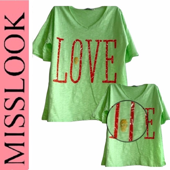 🍀MissLook Skull Love v-neck T-shirt - Picture 15 of 15